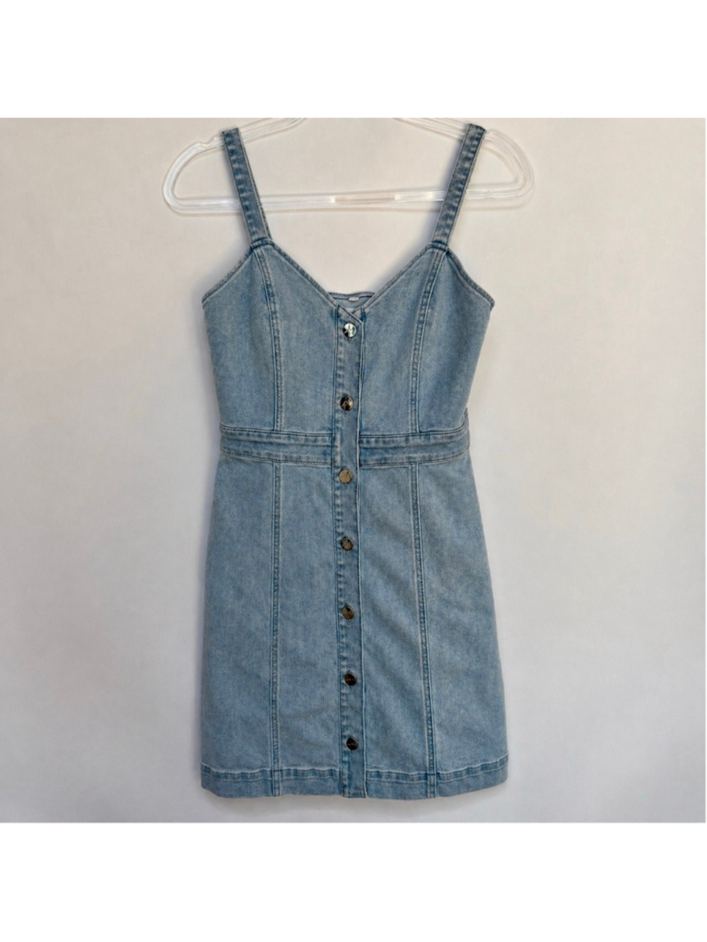 JEN7 By 7 For All Mankind Denim Dress Light Wash Button Front Mini XS NWOT